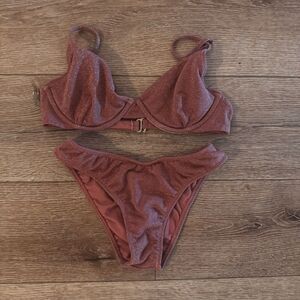 Montce Orange Sparkle Dainty Bikini Set 2 Piece Size Xs / S Underwire Mauve